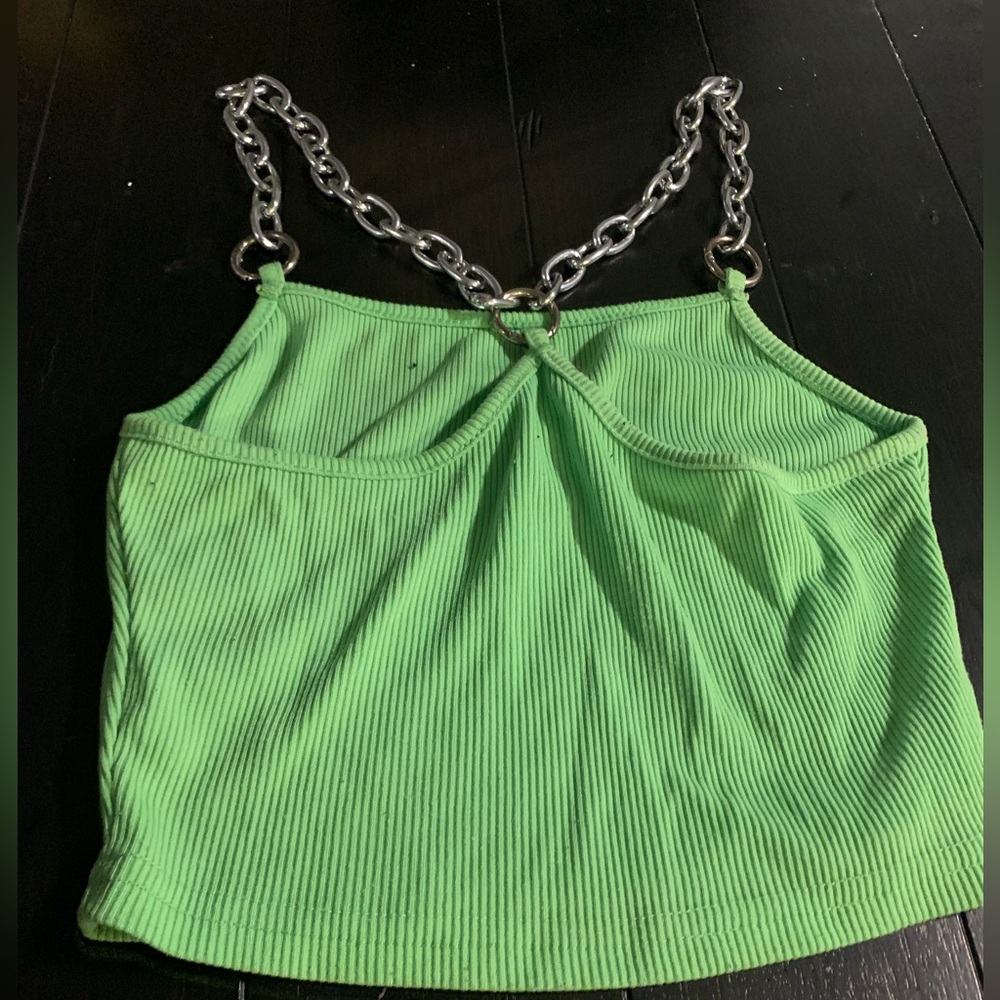 Medium lime green silver chain cropped top